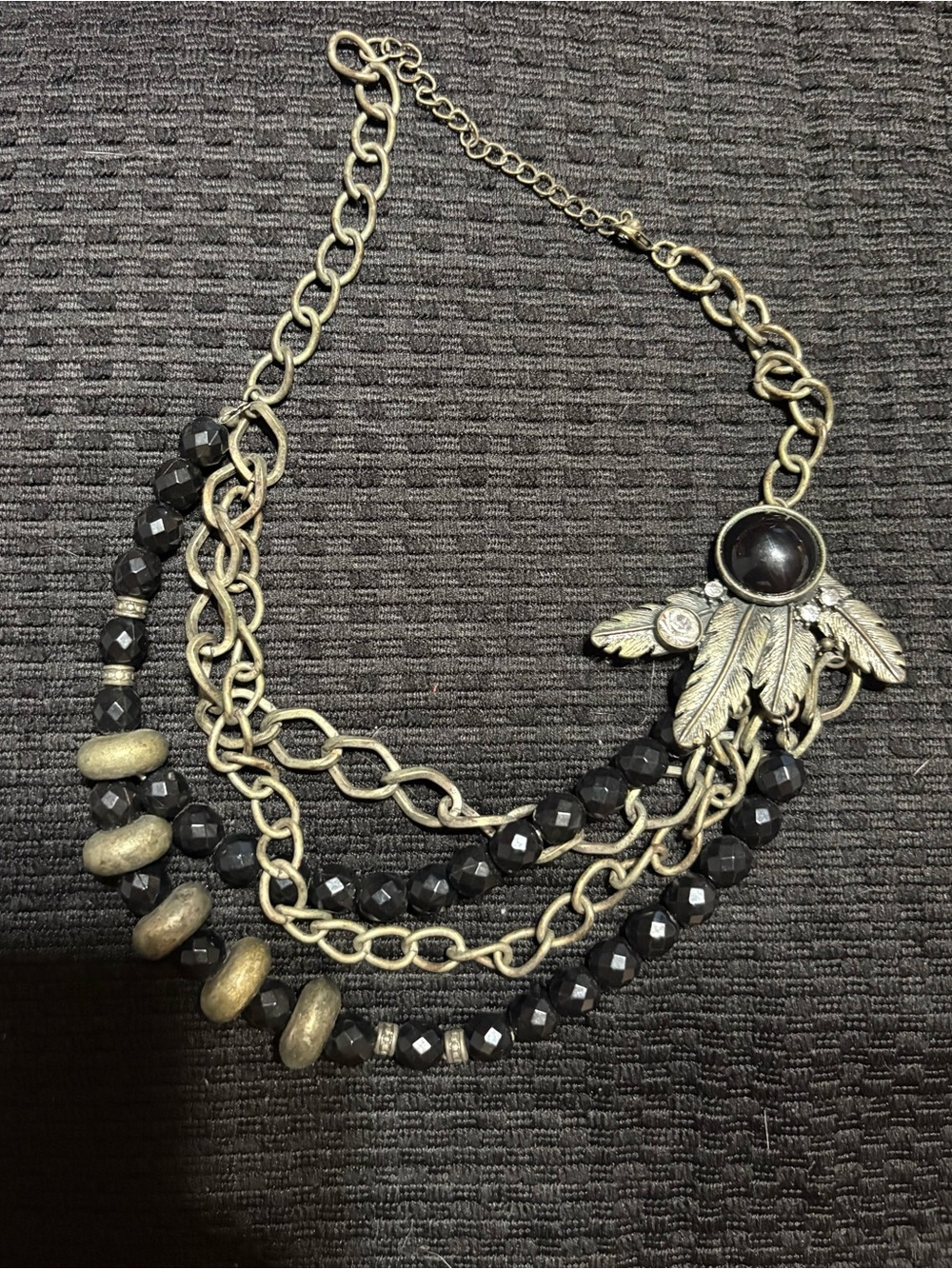 Black Beaded Multi-Chain Statement Necklace